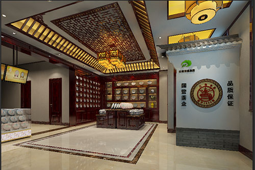 兴国古朴典雅的中式茶叶店大堂设计效果图